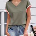 Tankaneo Womens V Neck Oversized Tops Short Sleeve Color Block Tee Shirts | Summer Casual Tops, Loose Fit T Shirts, Baggy Shirt, Half Sleeve (L)