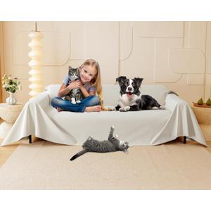 Cat Scratch Furniture Protector - Anti-Slip, Waterproof Sofa Cover to Keep Cats Off, Pet-Friendly Couch Protectors for 3 Cushion Couch, Beige Anti-Scratch Couch Cover for Pets and Kids 150"X71"