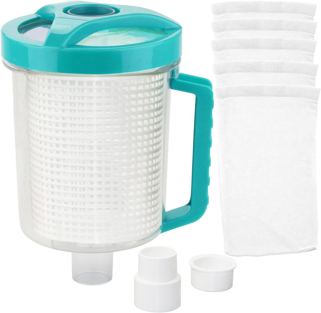Leaf Canister Catcher In-line Leaf Canister for Pool & Spa, With Mesh Basket & 5 Skimmer Socks, For Suction Manual & Automatic Pool Cleaners (White)