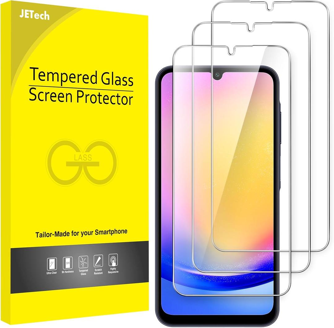 JETech Screen Protector for Samsung Galaxy A25 5G 6.5 Inch, 9H Tempered Glass Film, Anti-Scratch, HD Clear, 3-Pack