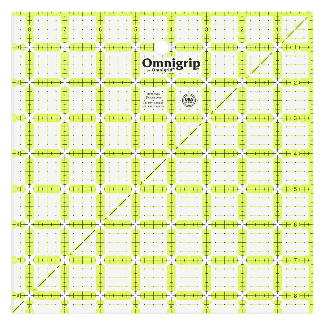Omnigrip Neon Quilters Ruler (8-" x 8-") Omnigrip Neon Quilters Ruler (8-" x 8-")