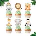 24Pcs Jungle Safari Animal Cupcake Toppers Happy Birthday Cake Decor for Jungle Theme Baby Shower Kids Birthday Party Wild One Cake Decorations Supplies