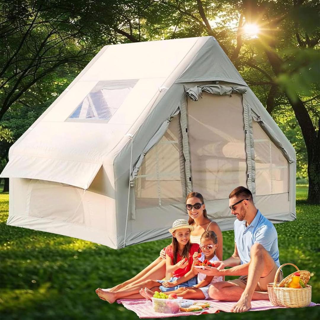 Inflatable Camping Tent with Pump,4-6 Person Waterproof Blow Up Air Tent for Camping Hiking,Easy to Set Up 4-Season Inflatable House Tent with Oversized Canopy. (142"L x 142"W x 87"H)