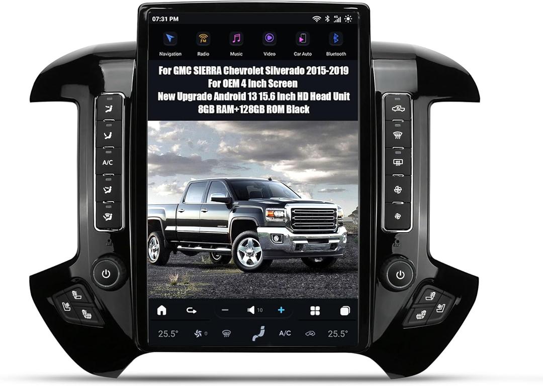 AuCar 15.6 Inch Touch Screen Android 13 Car Radio for GMC Sierra Chevrolet Silverado 2015-2019 Head Unit (Only OEM 4" Screen) Wireless Carplay GPS Navigation Multimedia Player (Piano Black)