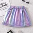 WDIRARA Toddler Girl's Metallic Pleated Skirt Party Swing A Line Short Skirts (Purple)