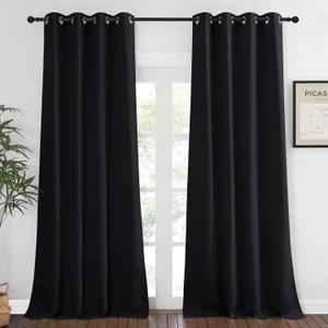 NICETOWN Blackout Black Curtain & Drape 90 inches Long - Grommet Thermal Insulated Blackout Drape Light Blinds Room Darkening Window Treatment for Bedroom (1 Panel, W52 x L90, Black)