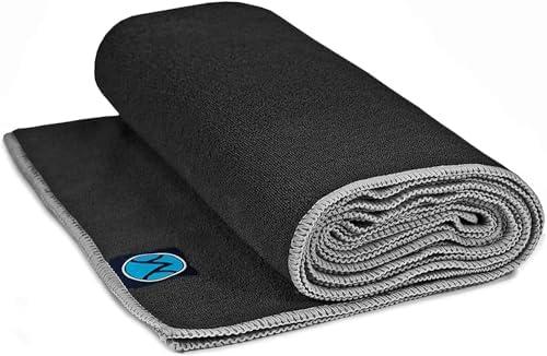 Youphoria Yoga Microfiber Non-Slip Towel - Hot Yoga Mat Towel for Enhanced Grip and Sweat Absorption - Black with Gray Stitching