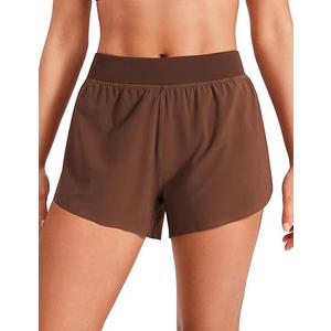 Mid Waisted Split Running Shorts for Women Comfy Mesh Liner for Workout Athletic Gym Track Quick Dry, Coffee Brown, XS
