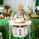 Wild One High Chair Banner First Birthday Decorations for Boy with Green 1st Birthday Hat Wild One Cake Topper