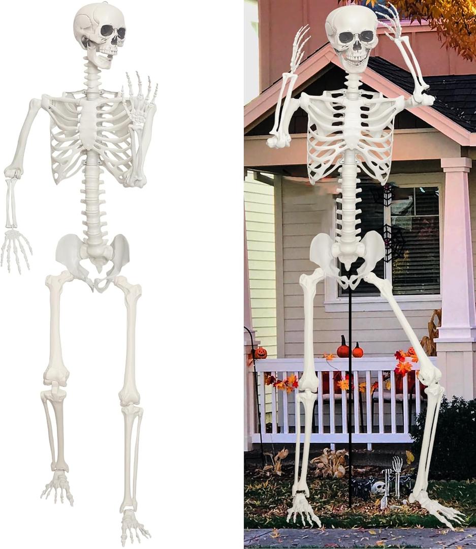 Lodou 1PC 7.9ft/240cm Halloween Giant Skeleton Full Body Realistic Human Bones with Adjustable Joints for Indoor Outdoor Halloween Decor