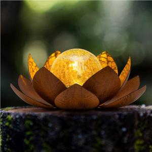 Huaxu Solar Lights Outdoor Decor Metal Lotus Flower LED Waterproof Glass Decorative Gifts for Garden Lover Women Mom Table Pathway Lawn Patio Yard Ground (Imitation rust)