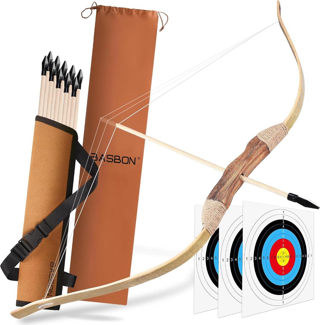 Kids Bow and Arrow Set, 32 Inch Archery Set Handmade Wooden Toy Bow and Arrow for Kids 6-8 8-12, 1 Bows 1 Quivers 10 Arrows 3 Targets & Storage Bag, Gifts for Youth Boys and Girls
