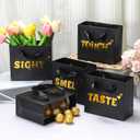 EQOREIIN 30 Pack 5 Senses Gift Bags for Him Her,5.5x 2.5x4.7 Inch Sight Smell Touch Taste Sound Small Gift Bags with Handle for Men Birthday, Anniversary, Mother's Day, Valentine's Day(Black Gold)