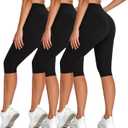 High Waisted 3 Pack Women's Capri Pants - Knee Length Yoga Shorts, Biker Workout Leggings for Women,Summer Activewear Small-Medium