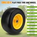 2PCS 13x6.50-6 Flat Free Tire and Wheel with 1/2" & 3/4" & 5/8" Precision Bearings and 4"-7.4" Centered Hub, Front Zero-Turn Smooth Tire Replacement for Riding Lawn Mowers Garden Tractor-Yellow