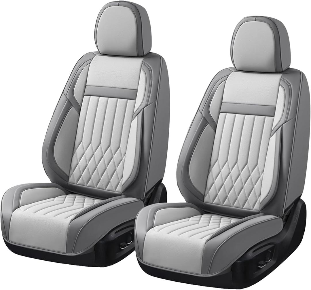 Universal 2-Seater Waterproof Breathable Nappa Leather Car Seat Covers Full Set, Compatible with Toyota Corolla Camry, Lexus LS400, Nissan Murano Rogue, Fit Front Seats Most Sedans SUV- Gray
