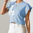 Pink Queen Womens Summer Tops 2026 Fashion Floral T Shirts Ruffle Cap Sleeve Casual Blouses (Blue, S)