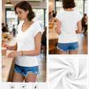 Womens Casual Tops V Neck Cap Sleeve T Shirt Loose Fit Summer Basic Tee for Spring Fashion, Vacation Beach Wear (White, XL)