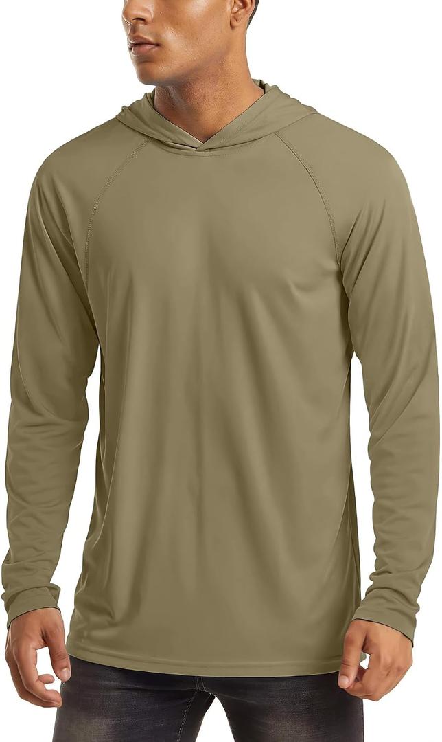 MAGCOMSEN Men's Hooded UPF 50+ Sun Protection T Shirts Long Sleeve Athletic Fishing Shirts Rash Guards (Green, L)