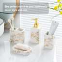4 Piece Bathroom Accessories Set - White Bathroom Accessory Sets Includes Lotion Dispenser, Toothbrush Holder Tumbler, and Soap Dish - Glossy Finish (Marble, White)