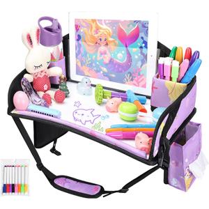 Kids Travel Tray for Car Airplane - Toddler Car Seat Table Tray, Road Trip Essentials for Boys & Girls, Carseat Lap Desk for Kids Road Trip Activities (Purple Mermaid)
