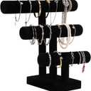 ShellKingdom Jewelry Display Tower, 3 Tier Necklace Bracelet Watch Holder Display Stand, Black Velvet T-Bar Table Top Jewelry Organizer Tower (3 tier)