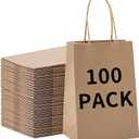 BAG BOX 100 Pcs Medium 8.25x4.3x10.6 Inch Brown Kraft Paper Gift Bags with Handles for Bulk Wedding, Party Favors, Grocery, Shopping, Retail Merchandise, Gift Sacks