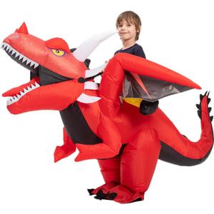 Inflatable Dragon Costume Ride On Halloween Blow Up Costumes for Themed Party Dress Up Cosplay Red (Kids)