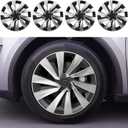 Hubcaps Fit for Tesla Model Y Juniper 2025 2026, 19" Silver + Black Wheel Covers with Center Caps, Cross-Spoke Design Rim Covers, Easy Clip-On Installation for Model Y Juniper Accessories