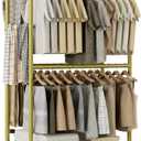 Heavy Duty Clothes Rack - 41.3" x 21.7" x 76.8", 4-Bar Double Rod Rolling Metal Clothing Rack for Hanging Clothes, Portable Garment Rack with Wheels for Bedroom Laundry, Closet Wardrobe, Gold
