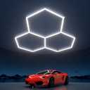 Hexagon Garage Lights 105W 12600LM, 6500K Ultra-Bright Hexagon LED Lights for Garage, 3 Grid Systems Honeycomb Hex Light for Workshop, Basement, Car Detailing, Gaming Room