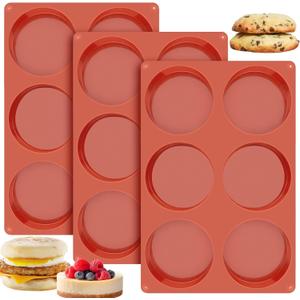 Ocmoiy 4 Inch Silicone Egg Molds for Baking/Jumbo Muffin Top Pans, 3 Pack Non-Stick Large Round Molds for Hamburger Bun, English Muffin, Tarts, Pies, Corn Bread, Egg Sandwich Breakfast