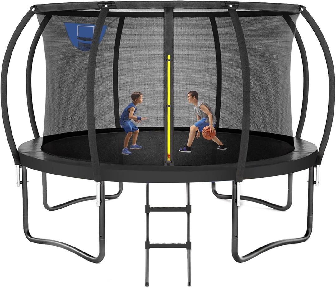 14FT 16FT Trampoline, Outdoor Trampolines for Kids and Adults, Recreational Trampoline with Enclosure Net & Basketball Hoop, Round Trampoline for Backyard, Heavy-Duty