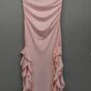 Women Summer Elegant Strapless Tube Midi Bodycon Dresses Irregular Ruffle Tassel Party Dress (Small, Pink)