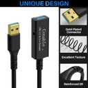 USB 3.0 Active Extension Cable 50 Feet, Long USB Type-A Male to Female Extender Cord, Built-in 2 Signal Booster Smart Chips, 5Gbps Transfer, Black USB Extension Cable with an AC Power Adapter (5V 2A)