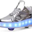Roller Skate Shoes for Boys and Girls Kids LED Light Up Fashion Sneakers with Rechargeable and Detachable Wheels The Gift for Party Birthday Christmas Day (13 Little Kid, Silver623)