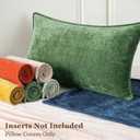 decorUhome Summer Couch Euro Sham Throw Pillow Covers 22x22 Set of 2, Decorative Soft Velvet Modern Cozy Chenille Pillow Cases with Elegant Design for Sofa Bed Living Room Home Decor, Moss Green
