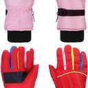 SATINIOR 2 Pairs Kids Waterproof Winter Snow Gloves Ski Gloves for Boy Girl Outdoor Warm Thickening Snowboar (3-6 Years, Red, Pink)