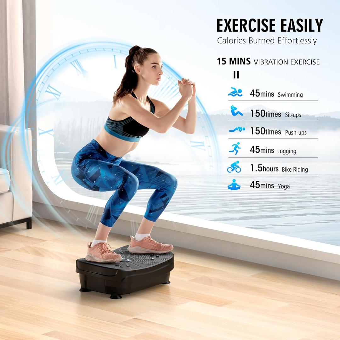 Vibration Plate Exercise Machine, LERTIN Compact Portable Full Body Vibration Platform for Lymphatic Drainage, 9 Preset Auto Mode Fitness Board for Weight Loss Shaping, with Resistance Bands