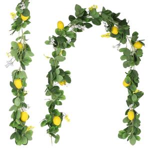 2 Pcs Artificial Lemon Garlands, 6.6 ft Faux Greenery Vines, Fake Fruit Vines with Lemons, Flowers, and Leaves, Spring Fruit Garlands for Indoor Outdoor Wedding Home Door Wall Decoration