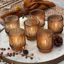 Kate Aspen Vintage Glass Tealight & Amber Votive Candle Holders (Set of 6)  Rustic Fluted Candle Holder Set, Boho Home Decor, Wedding Table Centerpieces, Farmhouse Kitchen Table Decor (One Size)