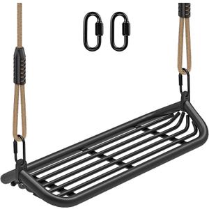 SELEWARE Heavy-Duty 20" Metal Frame Swing Seat with Adjustable Rope & Quick Connect, Replacement Swing Set Accessories for Kids and Adults, Indoor/Outdoor Backyard Playground Tree Swing, Black