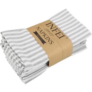 Plain Striped Cotton Linen Blended Dinner Cloth Napkins - Set of 12 (40 x 30 cm) - for Events & Home Use (Grey)