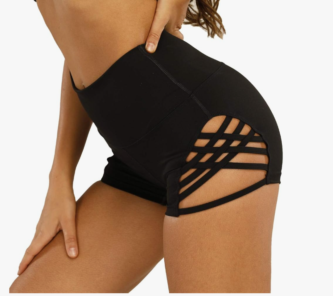Women's Workout Athletic High Waisted Butt Lifting Bandage Sports Gym Yoga Booty Shorts, Size S, Black