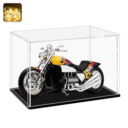 LANSCOERY Acrylic Display Case, 12x10x10 in, Upgraded Thickened UV-Resistant Showcase, 98% Clarity Dustproof Box with Glossy Black Base for Action Figures, LEGO & Models, Includes Scraper & LED Light