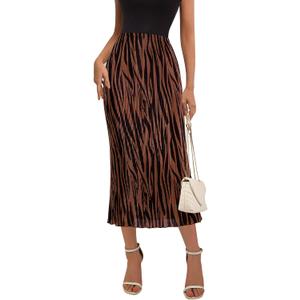 PRETTYGARDEN Women's 2026 Spring High Waist Graphic Print A Line Pleated Long Skirts for Women Trendy Plisse Midi Skirt (Medium)