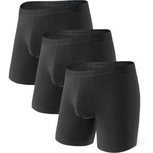 DAVID ARCHY Men's Underwear Boxer Briefs with Fly, Dual Pouch Modal Design, Support Fit, Multipack (C2, Black - 6.5" in 3 Pack)