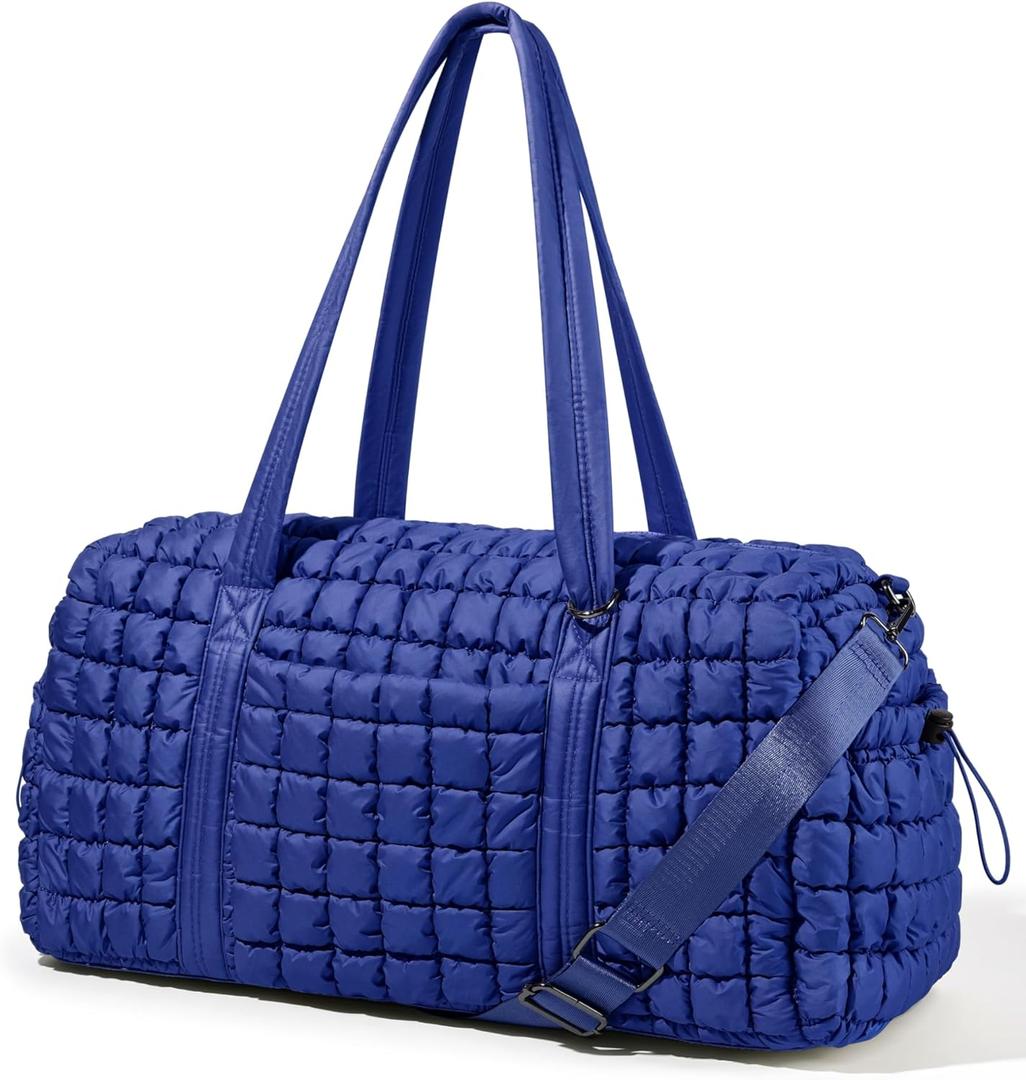 Quilted Travel Duffle Bag for Women Medium Weekender Bag Puffer Overnight Bag Large Soft Puffy Duffel Bag Carry-On Gym Bag Lightweight Personal Item Travel Bag for Trips Business Sport Airplane (Deep Navy)