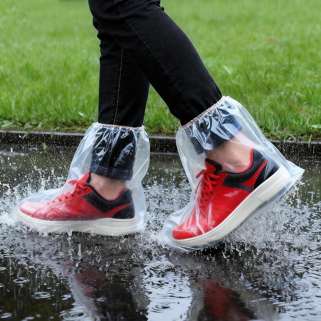 20 pairs of rainproof shoe covers - disposable plastic rain shoe covers - men's and women's plastic shoe covers, waterproof and non slip shoe covers, transparent and individually packaged