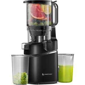 AMZCHEF Juicer Machines, 5.8" Extra Self-Feeding Cold Press Juicer for Whole Vegetable & Fruit, Juice Extractor Machine with Large Auger & Triple Strainers, Easy to Clean, High Juice Yield, Black